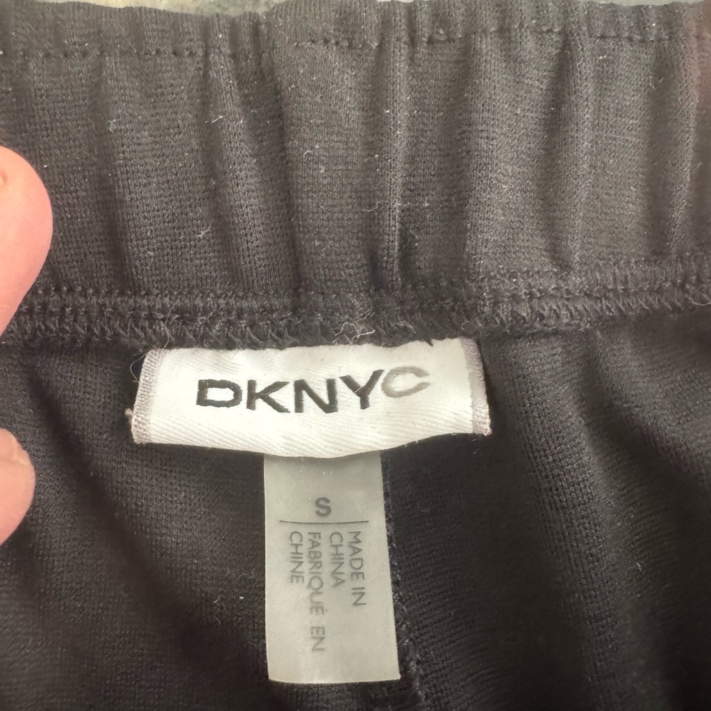 Dknyc Womenâs Black Elastic Waist Leggings Size Small Faux Leather Panel